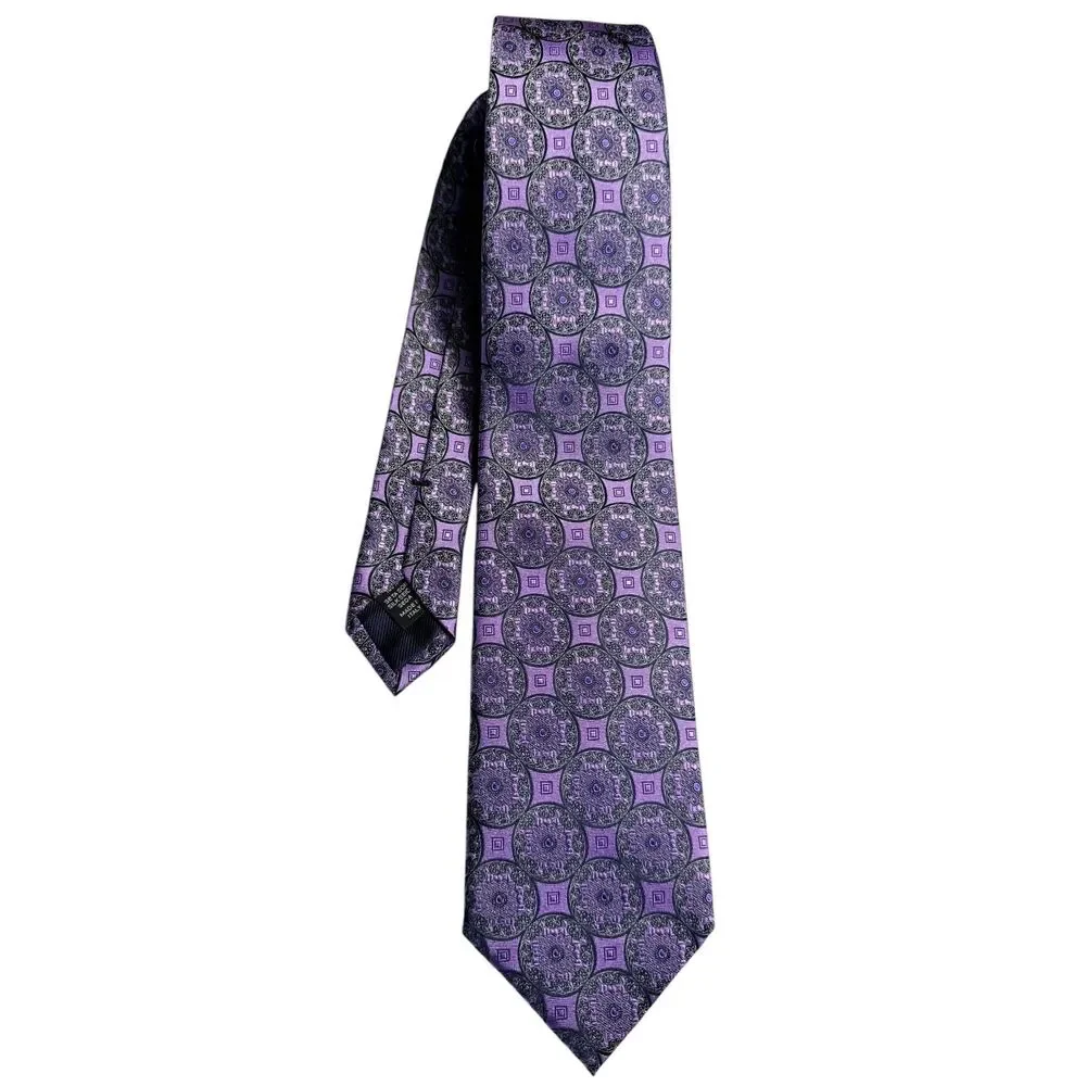 Ermenegildo Zegna Silk Tie Purple Medallion Geometric Italian Luxury Designer - Picture 5 of 9